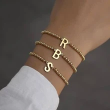 Fashion Stainless Steel Letter Decor Beaded Bracelet For Women For Daily Decoration