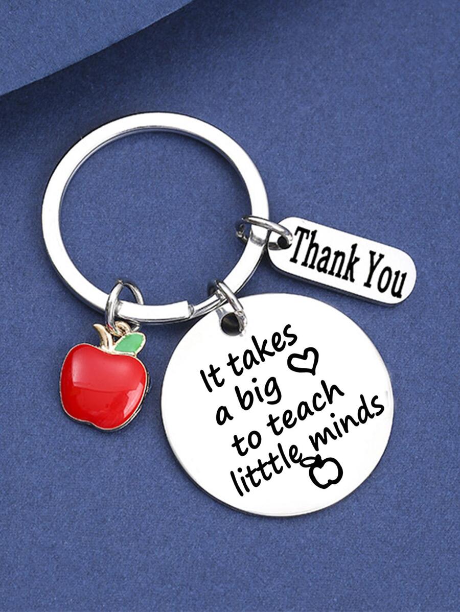 1 Phụ Nữ Apple Trang Trí Slogan Đồ Họa Móc Khóa Thời Trang Cho Ngày Nhà Giáo - Màu Bạc Cổ - Xem 1