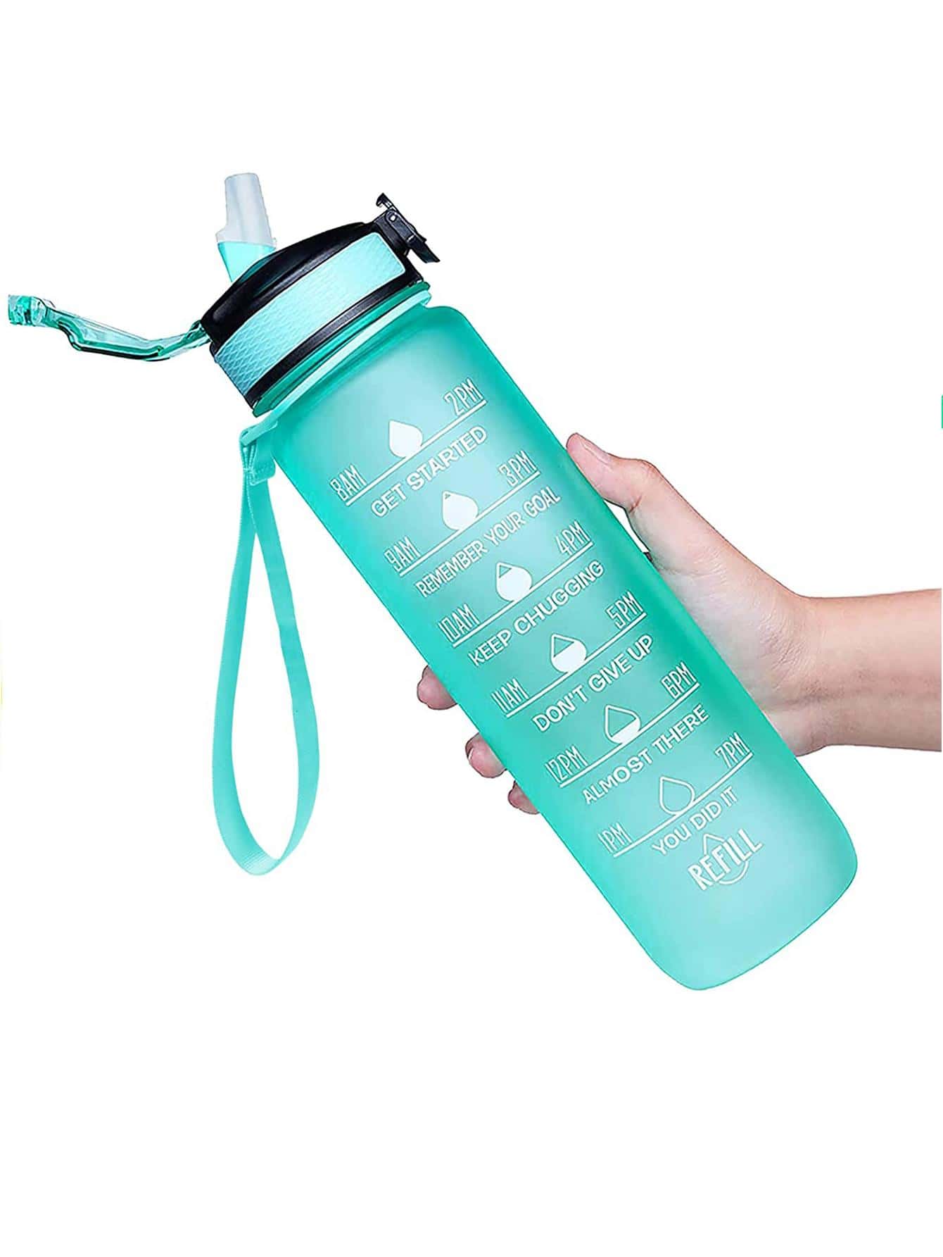 1 Bình nước có thời gian uống và ống hút, Bình nước tạo động lực có vạch chia thời gian, Chống rò rỉ, Bình nước thể thao uống cho thể dục, phòng tập thể dục & nước ngoài trời, Đồ dùng cho ngày tựu trường - màu xanh lá - Xem 1