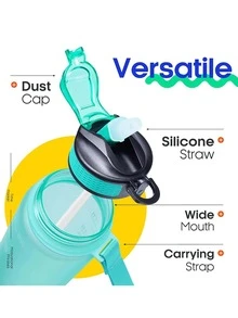 1 Bình nước có thời gian uống và ống hút, Bình nước tạo động lực có vạch chia thời gian, Chống rò rỉ, Bình nước thể thao uống cho thể dục, phòng tập thể dục & nước ngoài trời, Đồ dùng cho ngày tựu trường - màu xanh lá - Xem 2