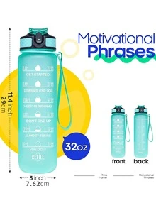 1 Bình nước có thời gian uống và ống hút, Bình nước tạo động lực có vạch chia thời gian, Chống rò rỉ, Bình nước thể thao uống cho thể dục, phòng tập thể dục & nước ngoài trời, Đồ dùng cho ngày tựu trường - màu xanh lá - Xem 6