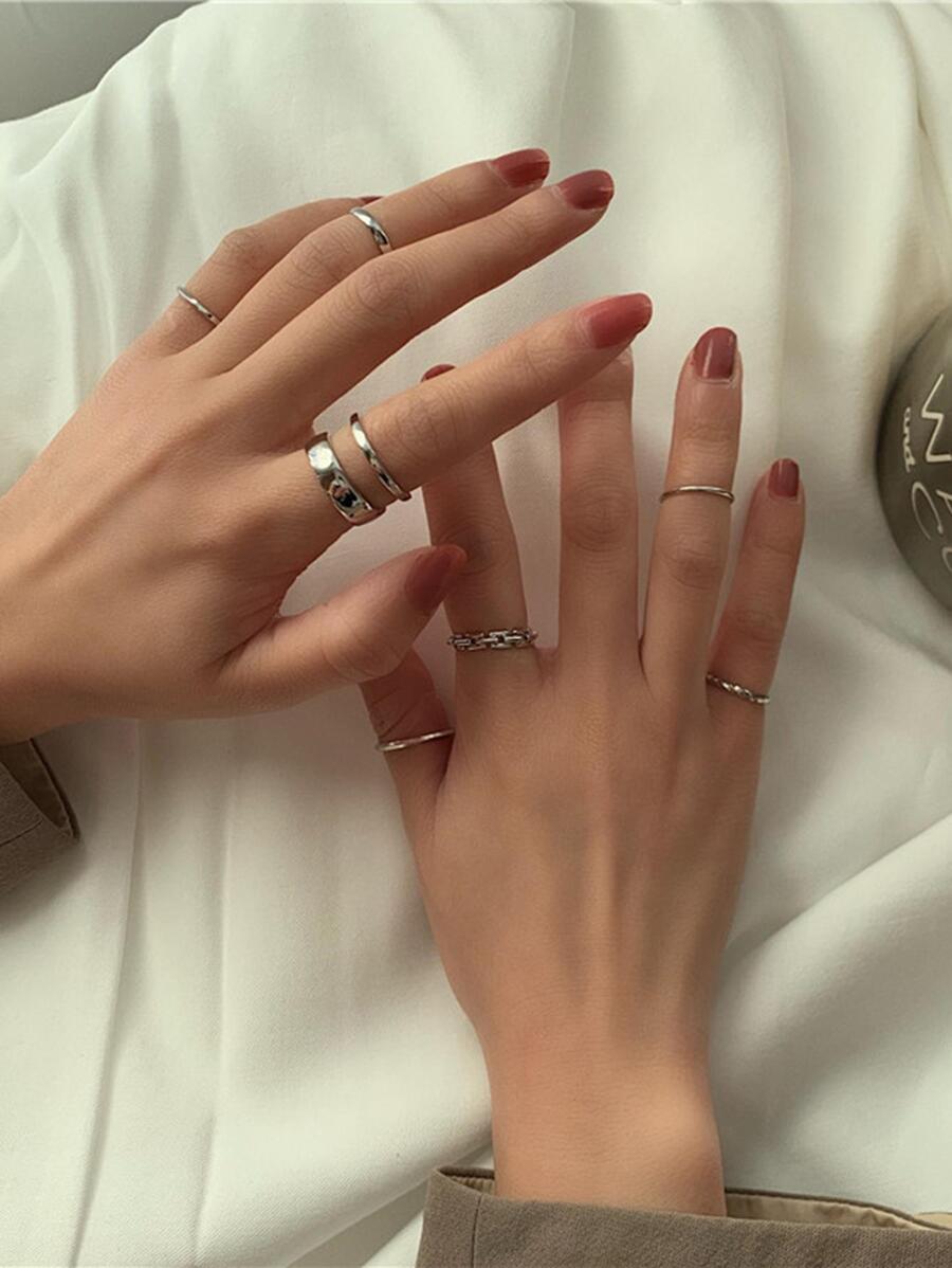 7pcs/set Fashionable Zinc Alloy Minimalist Cuff Ring For Women For Party Decoration