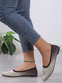Women Two Tone Point Toe Ballet Flats, Elegant Fabric Flat Shoes - Beige - View 3