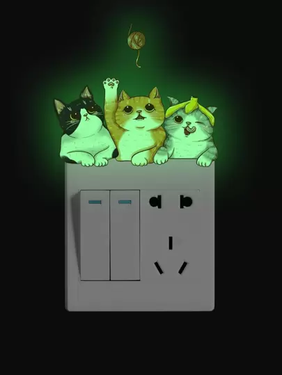 1 件猫图案夜光开关插座墙贴，贴纸，墙贴花，乙烯基贴花，用于家居装饰，春季装饰品让您的家焕然一新，拉玛装饰贴纸礼物生日毕业