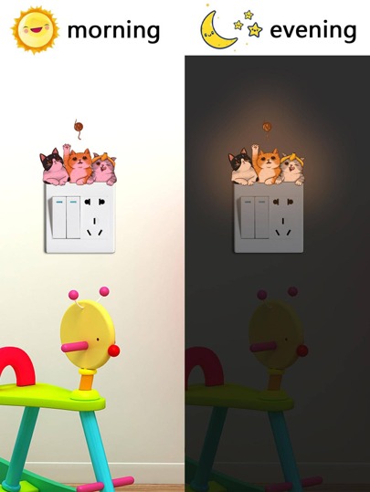 1pc Cat Pattern Glow In The Dark Switch Outlet Wall Sticker, Stickers, Wall Decal, Vinyl Decal For Home Decorations, Spring Decoration Items Refresh Your Home, Rama Decoration Stickers Gifts Birthday Graduation
