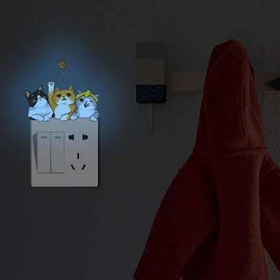 1 件猫图案夜光开关插座墙贴，贴纸，墙贴花，乙烯基贴花，用于家居装饰，春季装饰品让您的家焕然一新，拉玛装饰贴纸礼物生日毕业