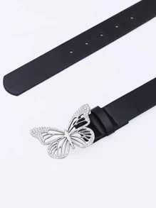 1 chiếc thắt lưng bản rộng bằng da PU nhiều màu đính đá hình bướm thời trang đa năng tối giản thích hợp để mặc hàng ngày - màu đen - Xem 5