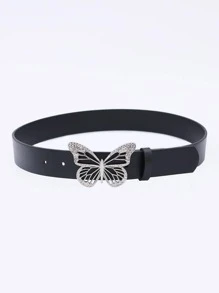 1 chiếc thắt lưng bản rộng bằng da PU nhiều màu đính đá hình bướm thời trang đa năng tối giản thích hợp để mặc hàng ngày - màu đen - Xem 3