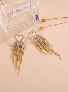 1對魅力四射水鑽裝飾心流蘇設計懸垂耳環適合女士適合派對 - 金色 - 查看 5