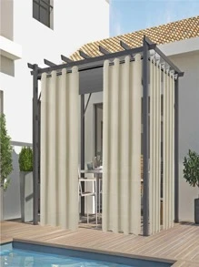 BONZER 1pc Solid Color Outdoor Waterproof Curtain, Brown Polyester Curtain, For Gazebo, Front Porch - Brown - View 1