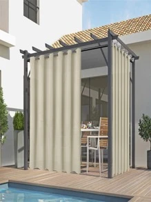 BONZER 1pc Solid Color Outdoor Waterproof Curtain, Brown Polyester Curtain, For Gazebo, Front Porch - Brown - View 2