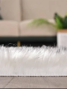 1入組素色毛絨地毯，黑白圓形毛絨地毯，適用於客廳、臥室 - 黑與白 - 查看 4