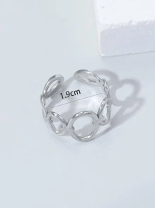 1入組時尚不銹鋼橢圓形裝飾女式袖環，適合日常裝飾，打造時尚外觀 - 銀色 - 查看 3