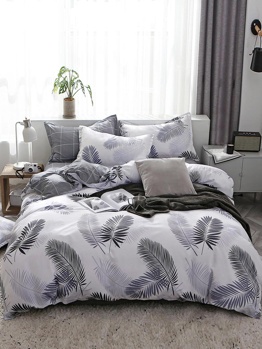 Leaf Print Duvet Cover Set Without Filler - Multicolor - View 1