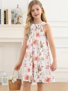 Cô gái Tween In hoa Halter Neck Đầm - Nhiều màu - Xem 1
