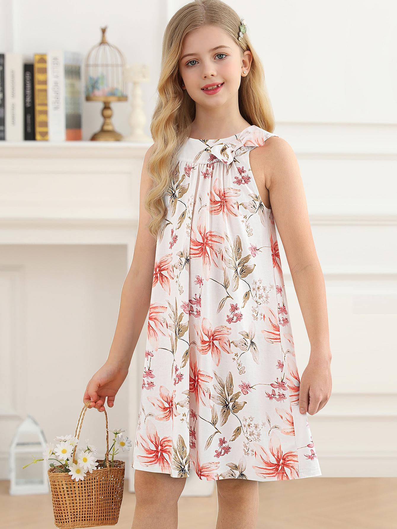 Cô gái Tween In hoa Halter Neck Đầm - Nhiều màu - Xem 1