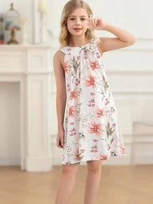 Cô gái Tween In hoa Halter Neck Đầm - Nhiều màu - Xem 2