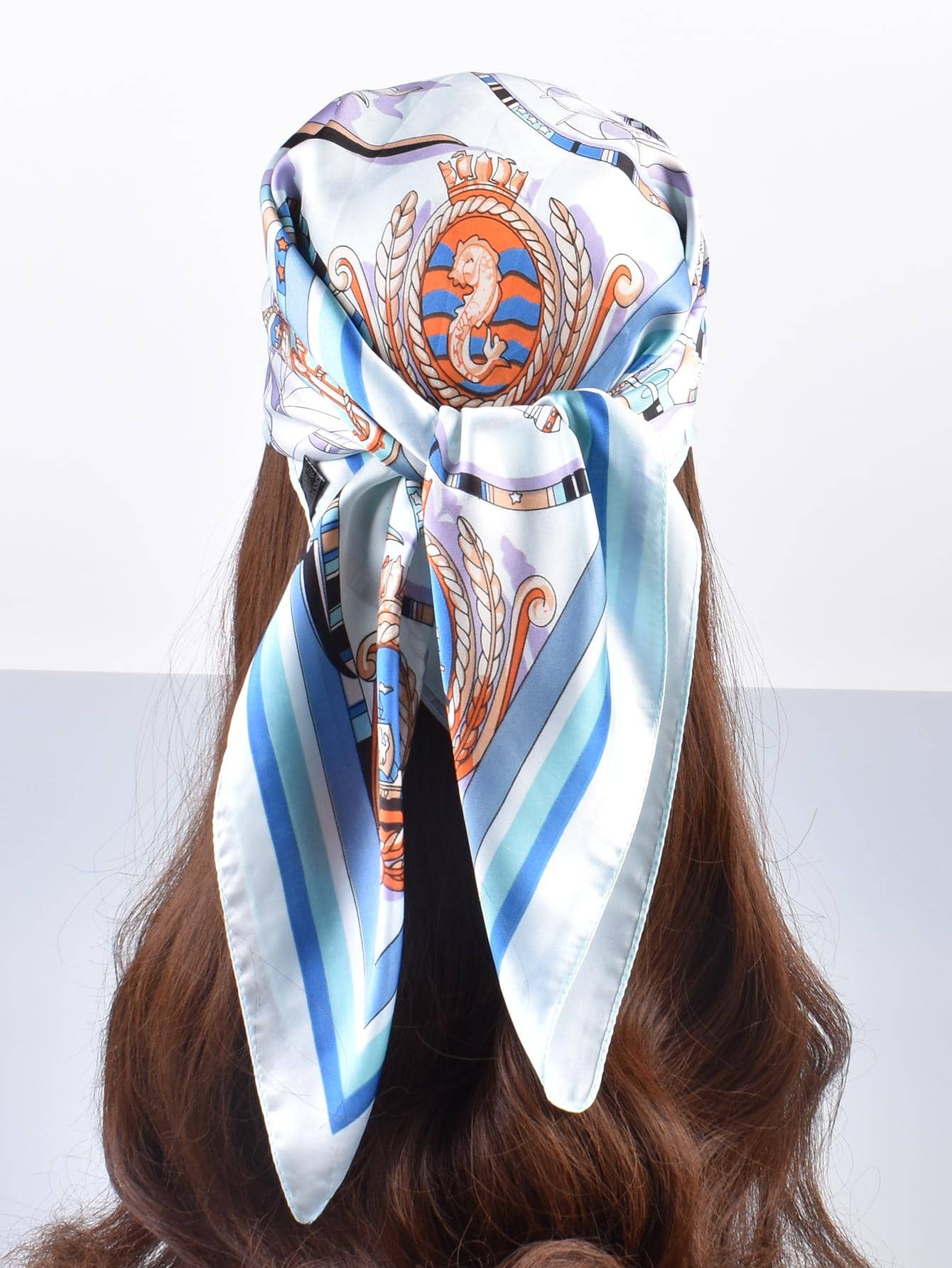 YWQLWJ 1pc Women Ship Print Vintage Bandana For Decoration - Blue - View 1