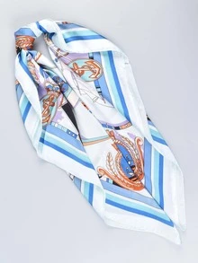 YWQLWJ 1pc Women Ship Print Vintage Bandana For Decoration - Blue - View 4