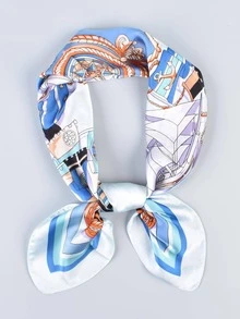 YWQLWJ 1pc Women Ship Print Vintage Bandana For Decoration - Blue - View 5