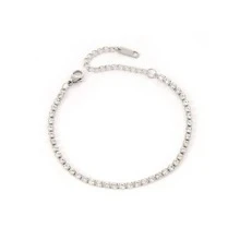 ZIRUISP 1pc Stainless Steel Rhinestone-set Bracelet In Minimalist Style With Multiple Rows Of Micro Inlaid Rhinestones - 3MM Diamond Bracelet White - View 2