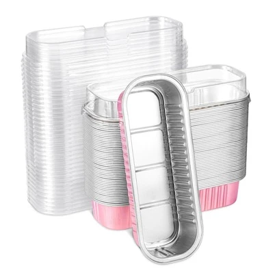 50pcs Mini Aluminum Foil Loaf Pans With Lids 6.8 Oz 6.5 X 2.6 X 2 Inch Disposable Rectangle Baking Cups