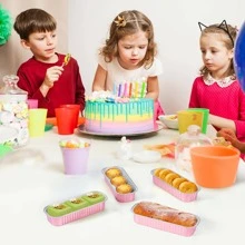 50个迷你铝箔面包模具带盖，6.8盎司，6.5 x 2.6 x 2英寸，一次性长方形烘焙杯 - 粉色 - 查看 7