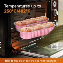 50个迷你铝箔面包模具带盖，6.8盎司，6.5 x 2.6 x 2英寸，一次性长方形烘焙杯 - 粉色 - 查看 5