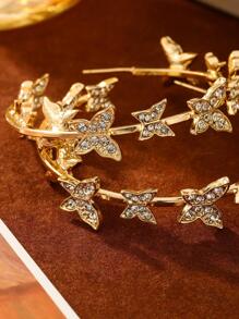Andkiss Rhinestone Butterfly Decor Hoop Earrings - Yellow Gold - View 4