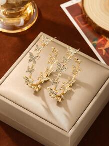 Andkiss Rhinestone Butterfly Decor Hoop Earrings - Yellow Gold - View 3