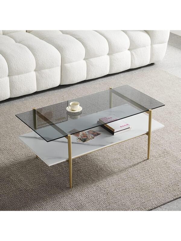 AGV LIGHTING 202206 Tadio Glass Coffee Table, Double Layer Coffee Table
