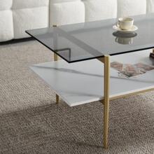 AGV LIGHTING 202206 Tadio Glass Coffee Table, Double Layer Coffee Table for Living Space, Gold Finish Frmae, Smoky Grey Glass Top & White Marble Wood Top - 灰色 - 查看 3