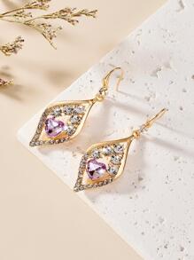 1 Quyến Rũ Kim Cương Giả Trang Trí Trái Tim Thiết Kế Hình Thoi Tòn Ten Bông Tai Nữ Cho Đảng - Hồng - Xem 5