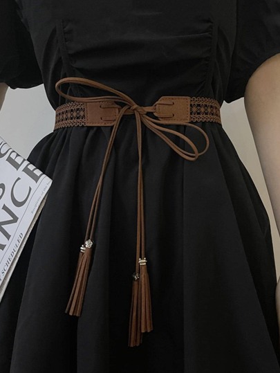 1 قطعة حزام موضة بنمط الزهور والشراريب للنساء الغربيات للمعاطف والفساتين، طراز بوهيمي مناسب للصيف والمدرسة والخريف وعيد الهالوين