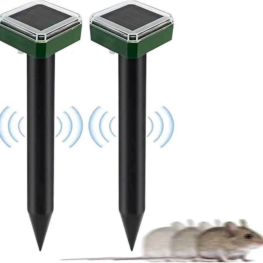 2pcs Solar Mouse Repellent, Ultrasonic Mole Repellent, Solar Powered Sound Wave Rat Deterrent, For Outdoor - Black - View 1