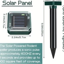 2pcs Solar Mouse Repellent, Ultrasonic Mole Repellent, Solar Powered Sound Wave Rat Deterrent, For Outdoor - Black - View 2