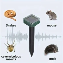 2pcs Solar Mouse Repellent, Ultrasonic Mole Repellent, Solar Powered Sound Wave Rat Deterrent, For Outdoor - Black - View 7