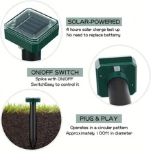 2pcs Solar Mouse Repellent, Ultrasonic Mole Repellent, Solar Powered Sound Wave Rat Deterrent, For Outdoor - Black - View 8