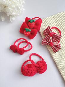 10 Buah/Set Anak Perempuan Pola Kotak-kotak Strawberry & Busur Dekorasi Ikat Rambut untuk Hiasan Rambut - Merah - View 8