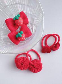10 Buah/Set Anak Perempuan Pola Kotak-kotak Strawberry & Busur Dekorasi Ikat Rambut untuk Hiasan Rambut - Merah - View 4