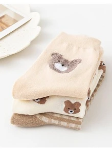 3pairs Bear Print Crew Socks - Multicolor - View 4