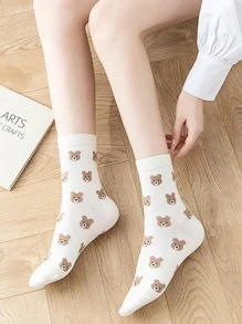 3pairs Bear Print Crew Socks - Multicolor - View 7