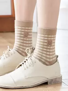 3pairs Bear Print Crew Socks - Multicolor - View 6