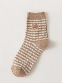 3pairs Bear Print Crew Socks - Multicolor - View 8