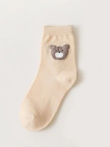 3pairs Bear Print Crew Socks - Multicolor - View 9