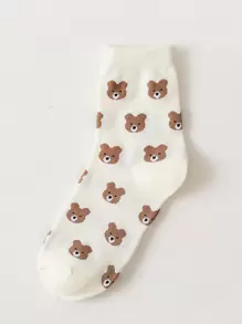 3pairs Bear Print Crew Socks - Multicolor - View 10