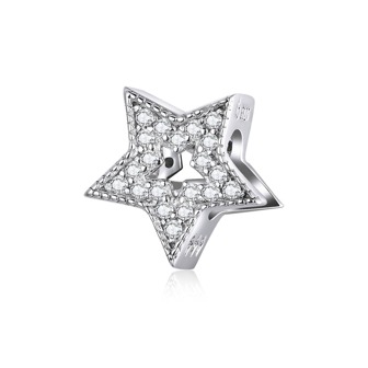 WOSTU 1pc Dazzling Cubic Zirconia Star Charm 925 Sterling Silver Shiny Star Bead Pendant Fit Original Bracelet Wedding Jewelry Gift