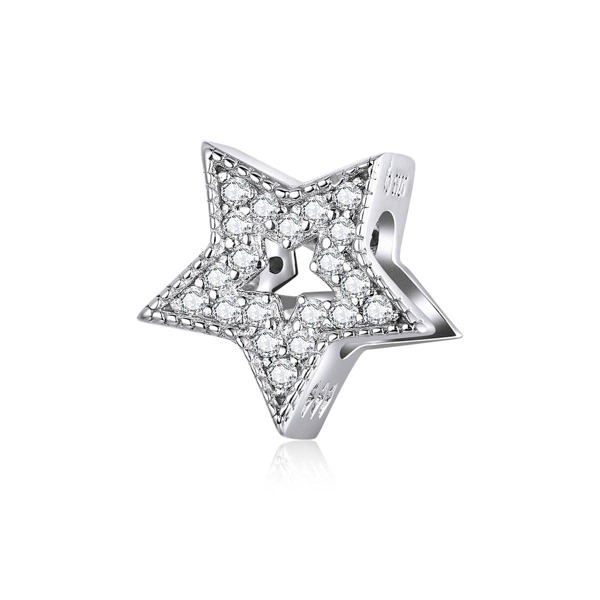 WOSTU 1 Stück schillernder Zirkonia Stern Charm, 925er Sterlingsilber, glänzender Stern Perlen Anhänger, passend für Original Armband, Hochzeit, Schmuck, Geschenk