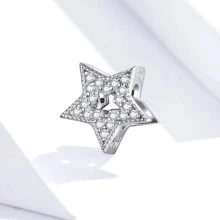 WOSTU 1pc Dazzling Cubic Zirconia Star Charm 925 Sterling Silver Shiny Star Bead Pendant Fit Original Bracelet Wedding Jewelry Gift - Silver - View 6