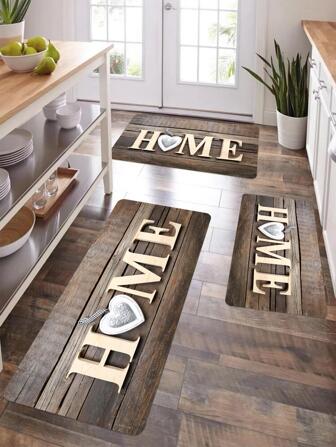 1pc Letter Graphic Anti-Slip Kitchen Rug ,Room Decor